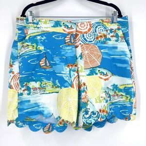 Crown & Ivy Women's Scalloped Hem Mid-Rise Curvy Chino Shorts Blue Plus Size 14W